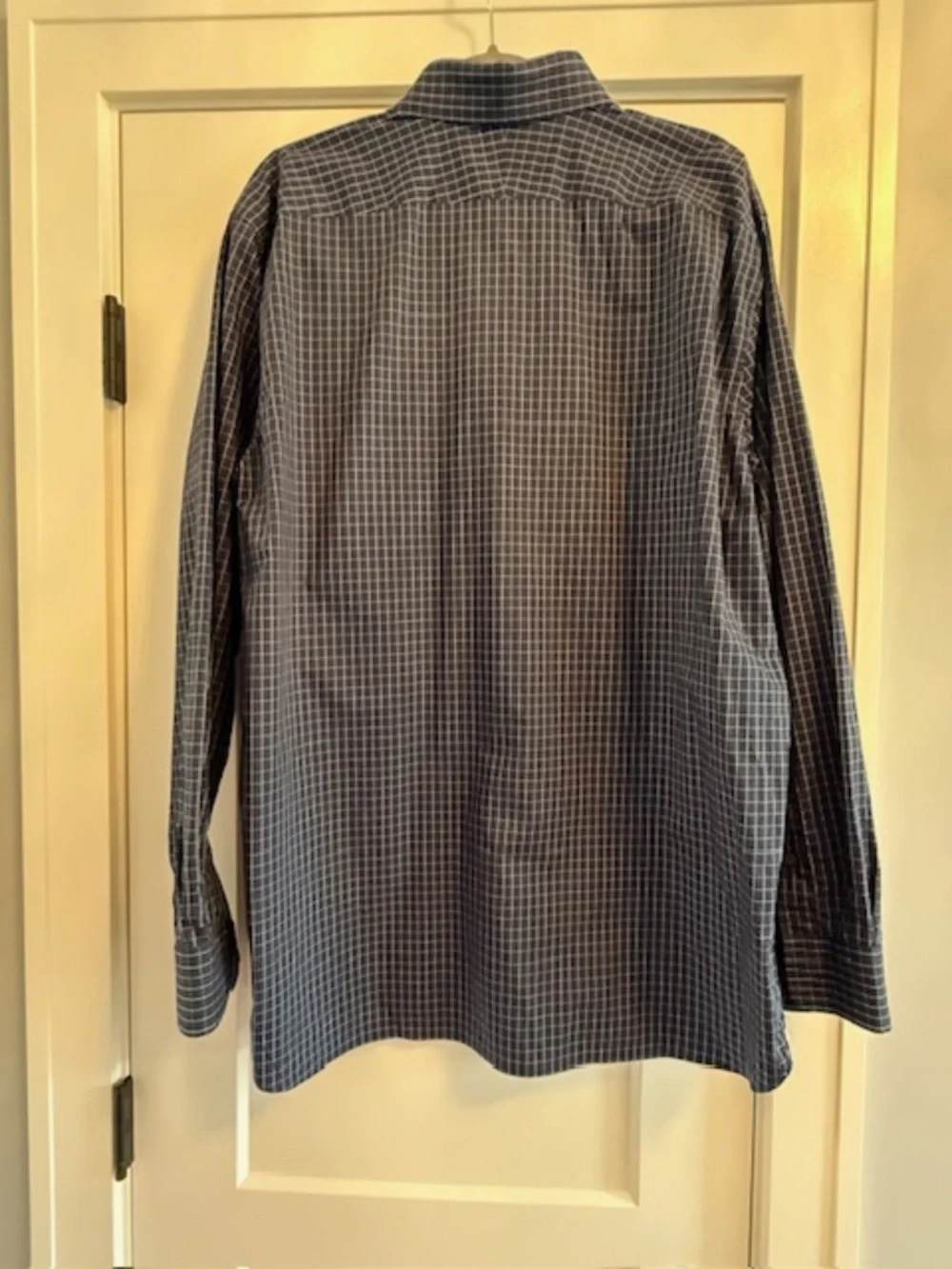 Banana Republic Men Large Standard Fit Cotton Navy Blue & White Check Shirt EUC
